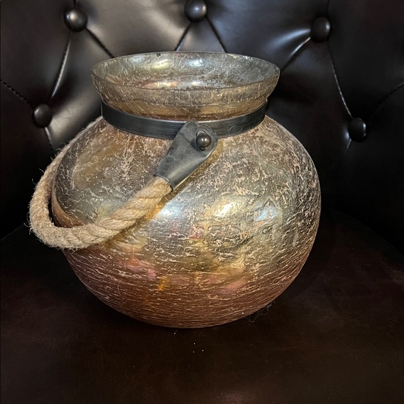 Rustic Brown Glass Vase with Rope Handle - Picture 1 of 2